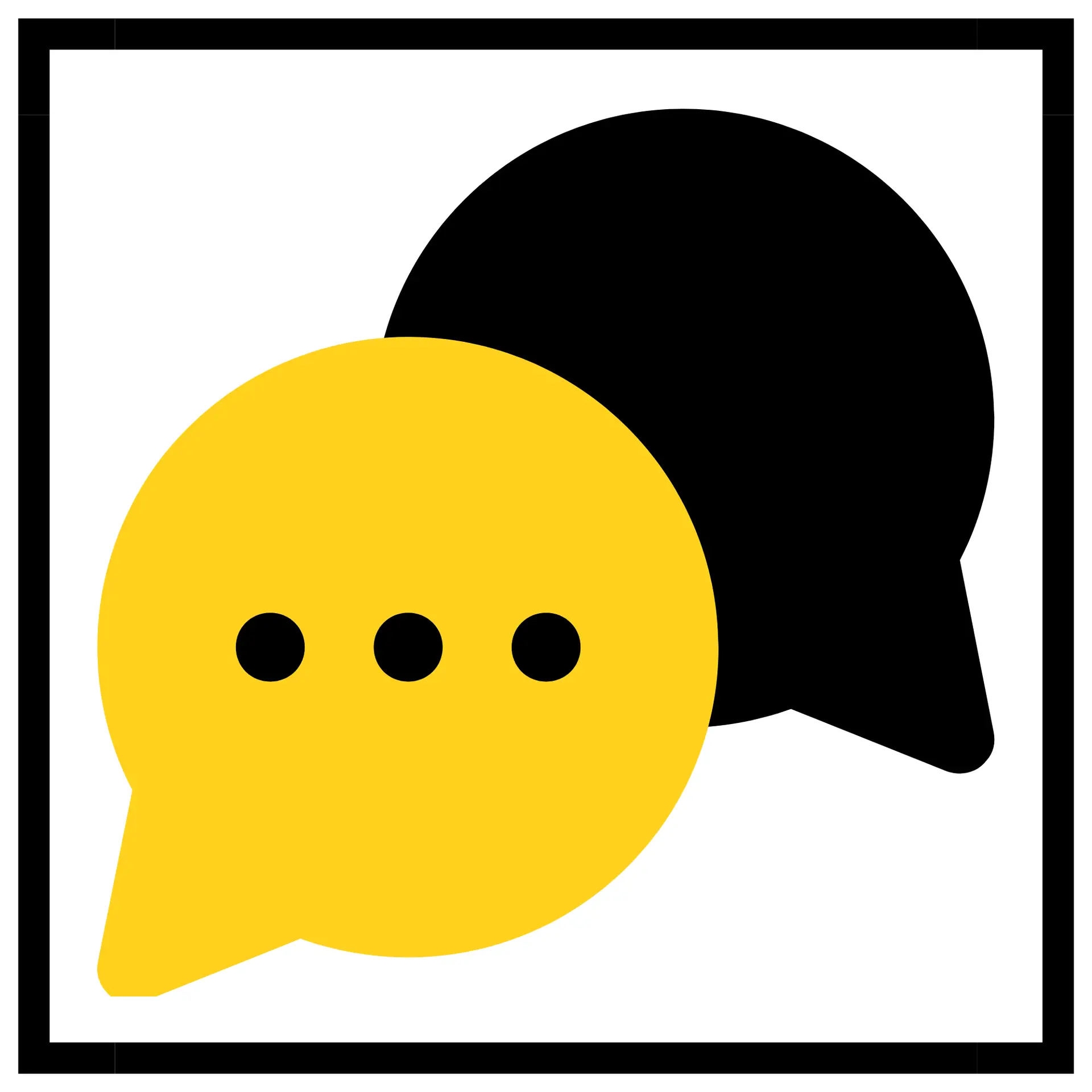 Black and yellow icon of two speech bubbles